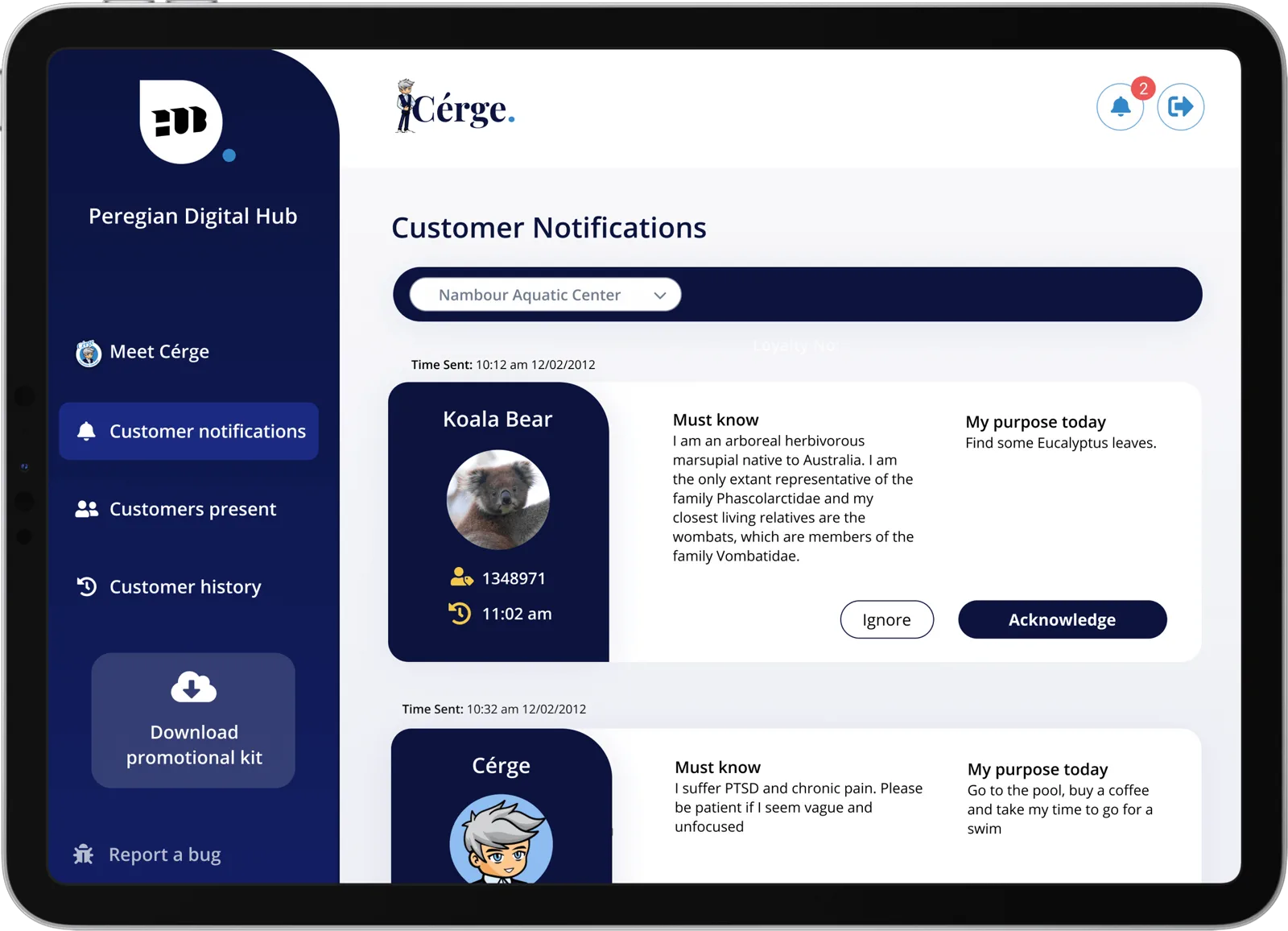 Cérge tablet app mockup on iPad