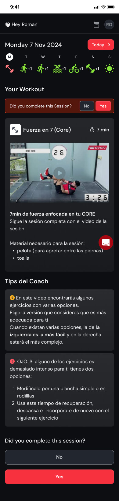 EVEN Labs workout screen with inline video guidance