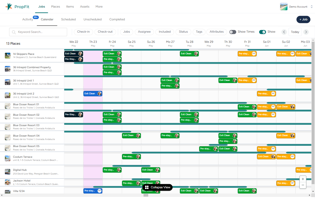 PropFit scheduling calendar on desktop